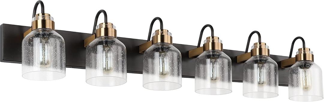 PRESDE Bathroom Vanity Light Fixtures Over Mirror 6 Light Vintage Bronze Brushed Black Bath Vanity Lighting (Oil Rubbed Bronzewith bubbles)