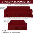 Fanfanwin 2 Pcs Sofa Slipcover Set for Couch Cushion Couch Cover with Skirt Durable Washable High Elastic Stretchable Furniture Covers for Sofa Loveseat Arm Chair (Wine Red)