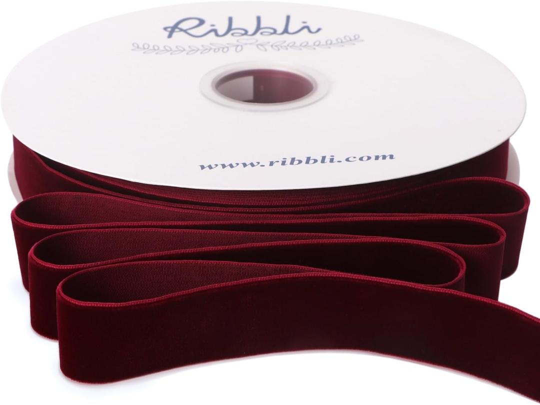 Ribbli Burgundy Velvet Ribbon 1 Inches Continuous 25 Yard Spool Green Christmas Ribbon for Gift Wrapping Crafts Home Decor