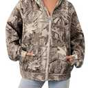 Anoumcy Oversized Zip Up Camo Hoodie Womens Mens Maple Leaf Fleece Hooded Sweatshirt Camouflage Hoodies For Women Brown, Small