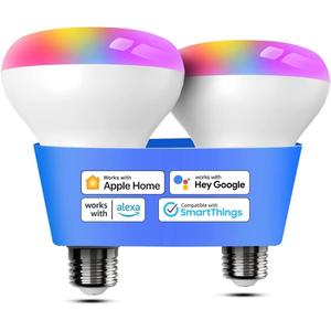 Meross Smart Light Bulb, BR30 Flood WiFi LED Bulbs Compatible with Apple HomeKit, Alexa, Google Assistant & SmartThings, Dimmable E26 Multicolor 2700K-6500K RGBCW, 1300 Lumens 100W Equivalent, 2 Pack