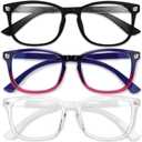 Gaoye Stylish Blue Light Glasses for Woman - Computer Glasses 99% Blue Light Blocking - Lightweight TR90 Frames - 3 pack (A8-matte Black+transparent+gradient Purple)
