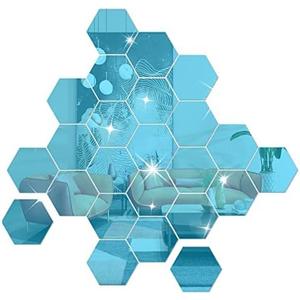 DIY Wall Decals Acrylic Mirror Sticker Set 36Pcs, Hexagon Mirror Wall Stickers for Living Room Bedroom Decor(Blue) (10*8.5*5cm)