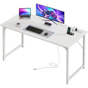 PRAISUN 47 X 20 Inch Computer Desk, Power Outlets, USB-C, White