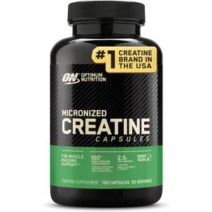 Optimum Nutrition Micronized Creatine Monohydrate Capsules, Keto Friendly, 2500mg, 100 Capsules (EXP 06/10/27)