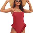 Mxiqqpltky One Piece Womens Swimsuits Y2k Ruffle Bathing Suit Spaghetti Strap Square Neck Tummy Control Slimming Swimwear, Large