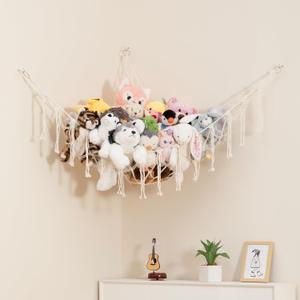 Lilly's Love Stuffed Animal Storage Macrame Hammock, Large - Boho Room Decor Toy Storage - Corner Hanging Plushie Stuffed Animal Net Organizer (White) Lilly's Love Stuffed Animal Storage Macrame Hammock, Large - Boho Room Decor Toy Storage - Corner Hanging Plushie Stuffed Animal Net Organizer (White)