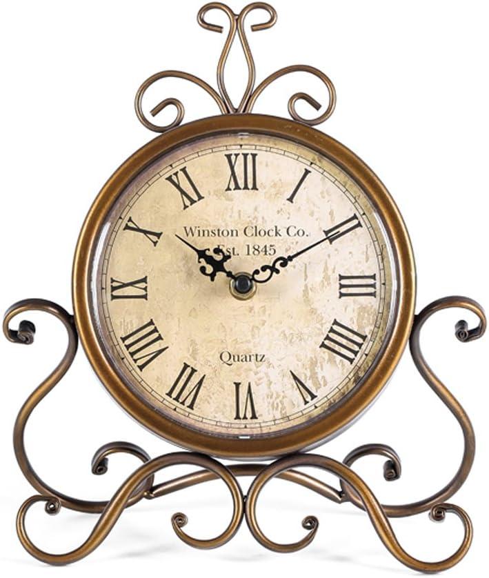 HZDHCLH Vintage Table Clocks for Living Room Bedroom Decor, Silent Decorative Farmhouse Shelf Clock Battery Operated, Small Rustic Mantel Clock with Roman Numerals (Brass)