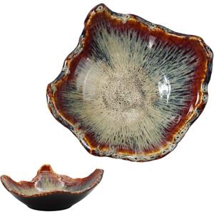8" Ceramic Decorative BowlIrregular Rim Reactive Glaze Key Bowl For Entryway TableHandcrafted Purse Catch All BowlsJapanese Style Fruit Bowls For Tabletop or Home Decor