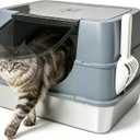 Stainless Steel Litter Box with Litter Box Enclosed Top Entry Metal Litterbox for Big Cats Easy Cleaning Anti-Leakage & High Sided with& Scoop, Medium