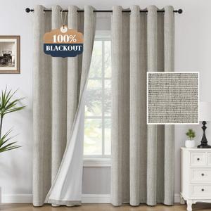 H.VERSAILTEX Premium Chenille Blackout Curtains - 100% Blackout Thermal Insulated Noise Reducing, Heavy White Flocking Coating Back Linen Textured, 2 Panels 84 Inches, Oyster Grey (Not Solid)