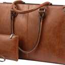 LOVEVOOK Laptop Tote Bag for Women, 15.6 Inch Large Capacity Vintage Leather Work Computer Bag, Business Casual Shoulder Handbag, Dark Brown