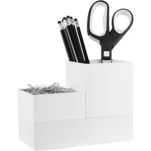 Bostitch Office Konnect Desk Organizer Accessory Tray & Storage Cup Bundle, Stacks for Desktop Storage, Makeup Organization, White (Kit)