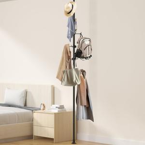 BeBecome Coat Rack, Telescopic Free-Standing Clothes rack for Hanging Clothes, 70" - 125" Adjustable Floor to Ceiling Heavy Duty Garment clothing Rack, for Clothes Coats Easy to Assemble Black