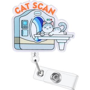 Cat Scan Funny Radiology Nurse Badge Reel, Cute Retractable ID Card Badge Holder | Medical Badge Clip for Pediatric Emergency ER ED RT(R) CT Radiologists Nurses Radiologic Technologists CNA RN LPN