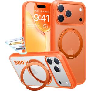 TORRAS Upgrade 360 Magnetic Stand for iPhone 17 PRO Case with Camera Control Button, Fit for MagSafe, Mil-Grade Protection, Slim Soft Edge Translucent Back for iPhone 17Pro 6.3 inch, Orange