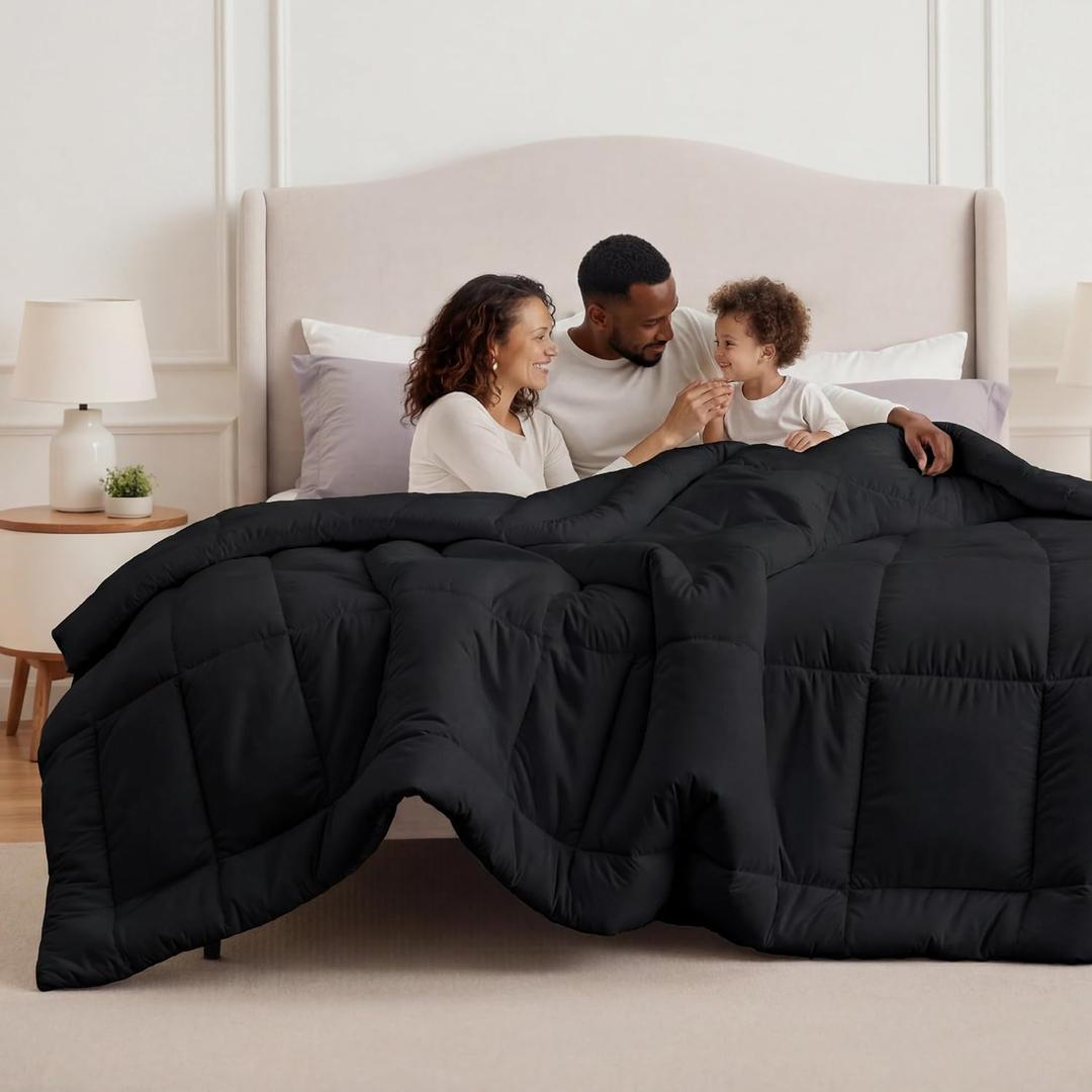 Bedsure Comforter Duvet Insert - Quilted Comforters Oversized King Size, All Season Duvet, GentleSoft Down Alternative Bedding, with 8 Tabs, Gifts for Women/Men, Black, Oversized King 116 x 98 Inches