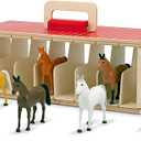 Melissa & Doug Take-Along Show-Horse Stable Play Set with Wooden Stable Box and 8 Toy Horses