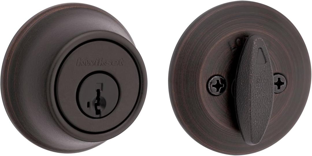 Kwikset 660 Deadbolt Lock, Venetian Bronze Round Exterior Keyed Front Entry Door, Pick Resistant SmartKey Rekey Security, Single Cylinder Dead Bolt