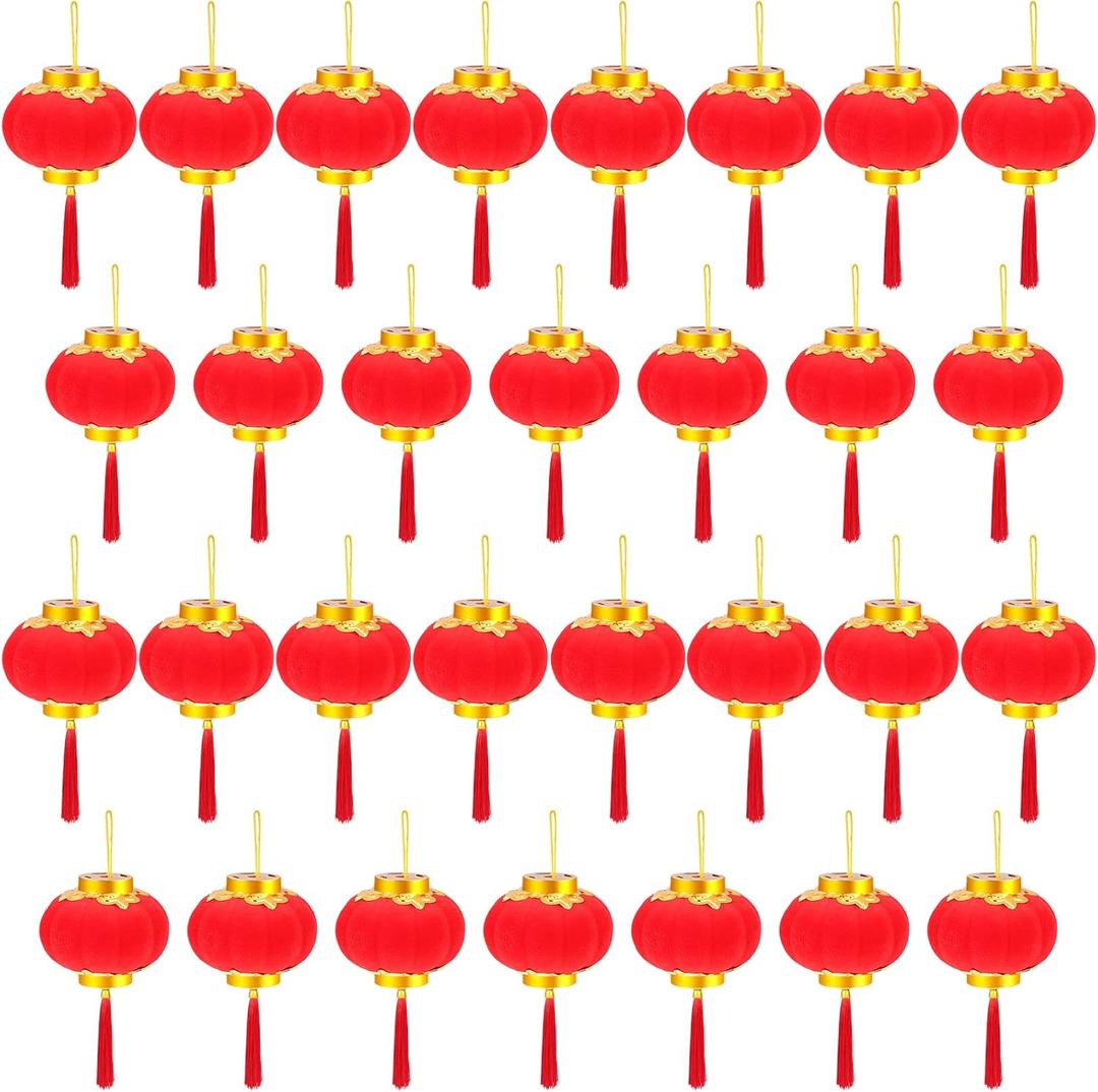 30 Pack Red Chinese Mini Lanterns Decorative Lucky Hanging Lanterns Decoration New Year Wedding Party Hang Mini Lantern Home Decoration for Chinese Spring Festival Lunar New Year