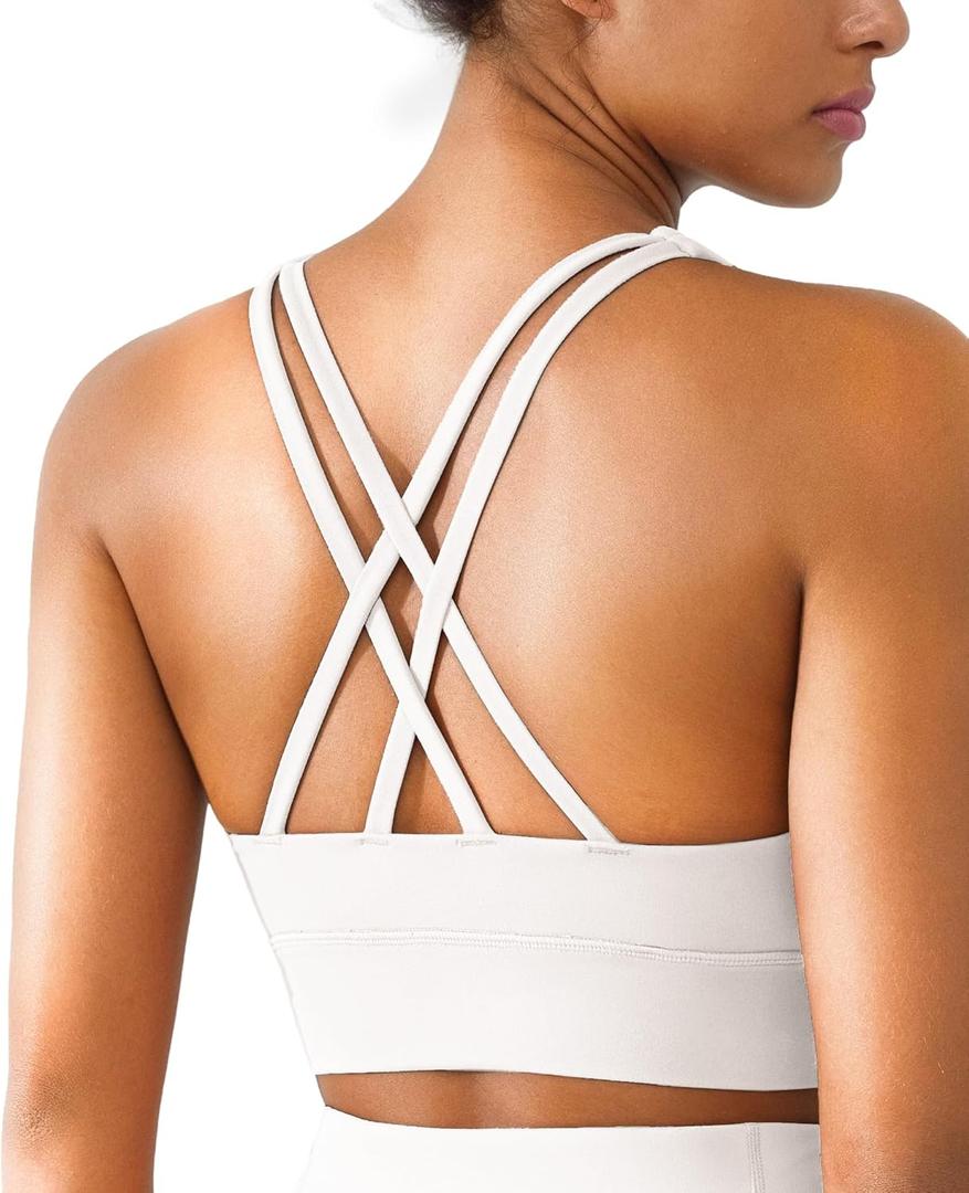 BRXL High Support Padded Buttery Soft Sports Bra for Women Criss Cross Back Strappy Athletic Workout Running Gym Bra (Medium, White)