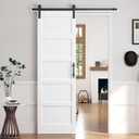 32x96 Inch White Sliding Barn Door Slab with 5.5ft Hardware Kit Included, 5-Panel, MDF Wood Panel Covered with Water-Proof Scratch-Proof PVC Surface, Simple DIY Assembly