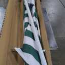 JONATHAN Y Half Umbrella UMB1201L Beverly 9 ft. Designer Classic Scalloped Fringe Market Patio with Crank, Tilt Button and UV Protection in Green/White, White Pole