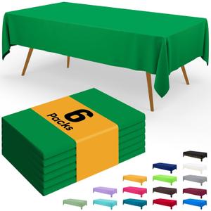 Smiry Disposable Table Cloth - 6 Pack, 54 x 108 Inch Waterproof Rectangle Tablecloths for Parties, Decorative Plastic Table Cover, Leakproof & Sturdy, Green
