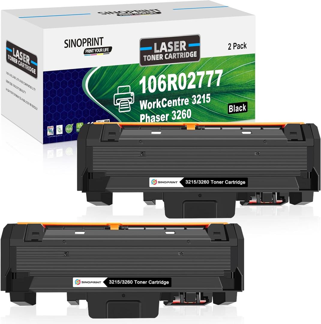 Compatible 106R02777 Toner Cartridge Replacement for Xerox WorkCentre 3215 3215NI 3225 3225DNI Phaser 3260 3260DI 3260DNI 3052 106R02775 Printer Ink High Yield 3000 Pages (Black, 2-Pack)