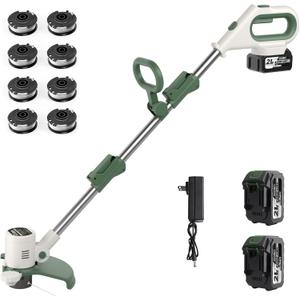 21V 3-in-1 Cordless Weed Eater-Weeding/Trimming/Lawn Mower, with 8 Replace Auto Line Feed, Electric Grass Trimmer for Garden, Lawn, 120 Mins of Non-Stop (2 * 4.0 mAh Battery & Charger Included)