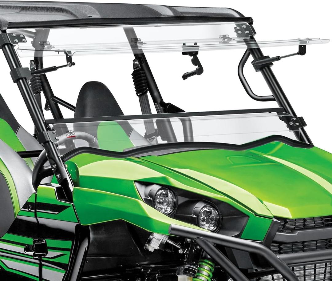 KEMIMOTO 3-in-1 Flip Windshield Compatible with 2016+ Kawasaki Teryx 800, Teryx 4 800, 2021+ Teryx S, Teryx 4 S, Heavy-Duty Scratch Resistant, Set to Closed, Vented or Open, Clear Vision