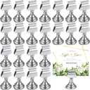 Kathfly 24 Pcs Wedding Table Number Holders 1.7 Inch Metal Silver Mini Place Card Holders Bulk Harp-clip Table Sign Stands Card Holder Display Picture Memo Notes Menu for Restaurants Birthday Decor