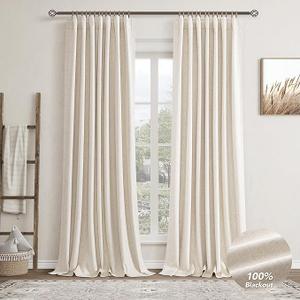 Birch Linen Blackout Curtains for Bedroom 90 Inch Length 2 Panels Set Back Tab Pocket Neutral Farmhouse Living Room Darkening Curtains Track System Thermal Insulated Black Out Drapes
 80x102" 2pcs