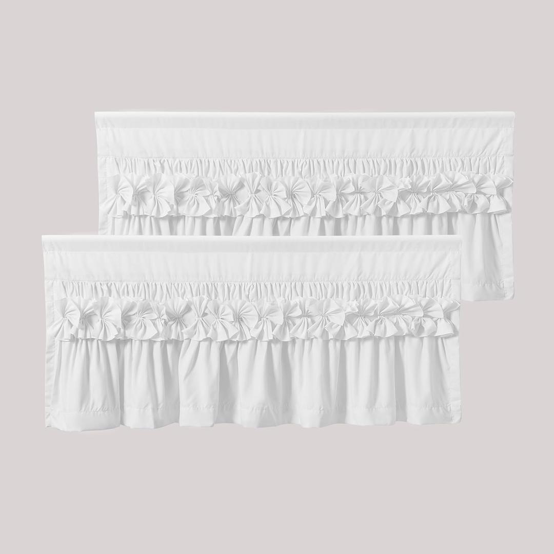 HIG 2 Pack Grayish White Ruffle Window Valances Handcrafted Bow Tie Blackout Curtain Valances for Windows/Bathroom/Living Room/Bedroom, Farmhouse Decorative Privacy Kitchen Valance, 52"x18"(N60047)