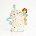 Canister With Attitude,Large Capacity Cute Sassy Tea Pot Storage with Airtight Lid Fun Food Jar Stylish Teapot Large Ceramics Lid, Creative for Coffee, Tea, Sugar, and Spices,With Spoon (Cyan)