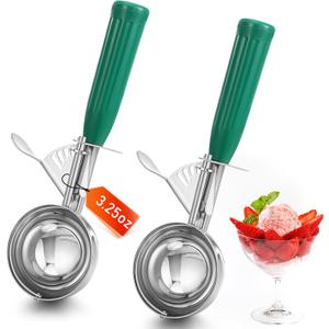2 Pcs Release Cookie Scoops Ice Cream Scooper with Trigger Release Portion Scoop Stainless Steel for Portion Control, Baking Food, Cookie Dough, Cupcake Batter (3.25 oz,Green)