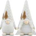 Set of 2 Christmas Gnomes Xmas Winter Decorations Reindeer Handmade Elf Dwarf Figurines for Home Kitchen Farmhouse Tiered Tray Holiday Festival Party Scandinavian Tomte - White