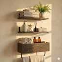 Autumn Alley Rustic Farmhouse Bathroom Shelves Wall Mounted  Industrial Floating Shelves for Bathroom with Towel Bar  Stunning Inlaid Wood Design, Above Toilet Shelves Rustic Towel Rack