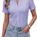 siliteelon Women's Button Down Shirts Slim fit Short Sleeve Stretch Dress Shirts Wrinkle-Free Solid Work Blouse (Light Purple), Small