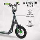 Mongoose Expo Kick Scooter, BMX-Style Handlebar & Brake Cable Rotor, Wide Foot Deck for Kids Youth Boys Girls Ages 6 and Up, Rear Axle Pegs, 12-Inch Air Tires, and Max. Weight of 175 lbs. (Green/Grey)
