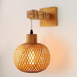 Rattan Wall Sconce Lighting - Frideko Rattan Lamps for Bedroom, Farmhouse Rustic Wall Mount Boho Vintage Sconces Light Fixture Indoor for Living Room(Bulb NOT Included) (Orange(1pc)