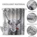 Highland Cow Shower Curtain Winter Rustic Bull Portrait Snowflake Christmas Trees Gray Shower Curtains for Bathroom 72 x72 Inch Xmas Berry Western Country Cattle Restroom Set with 12 Hooks