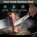 2 x Beneno 12-Inch Stainless Steel Kitchen Tongs for Cooking with Heat-Insulating Wooden Grip Handle, Heavy Duty Heat-Resistant Metal Locking Tongs with Strong Scalloped Tips for Cooking, BBQ, Grab Food
