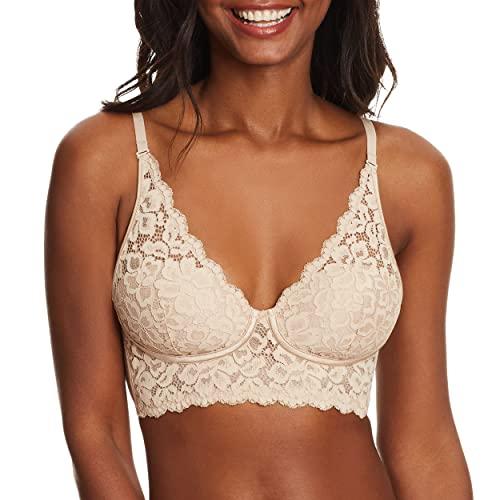 Maidenform Pure Comfort Lace Bralette, Padded Wireless Bra, Convertible Longline Halter Bralette with Soft Foam Cups, 34A