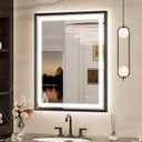 Keonjinn 28x36 Inch Black LED Bathroom Mirror with Lights, Beveled Edge