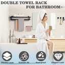 Alise Double Towel Rack for Bathroom Wall Mounted,24 Inch Bathroom Tower Holder Black Towel Rack with Double Towel Bars,SUS304 Stainless Steel Towel Bar Towel Rack with Shelf,Matte Black