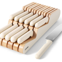 CAROTE 12Pcs Kitchen Knife Set, Dishwasher Safe knife set with Wooden In-Drawer Knife Block, Drawer Knife Set with Razor-Sharp Blades, 6 Steak Knives, Cream White