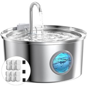 Cat Fountains for Drinking Stainless Steel: 108oz/3.2L Cat Water Fountain Led Light - Running Pet Water Fountain Filtered - GIOTOHUN Faucet Like Pet Water Fountains for Cats Indoor with 9 Filters