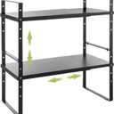 Expandable Cabinet Shelf Organizer Rack, Stackable Kitchen Countertop Organizer Storage Shelves, Adjustable Height Pantry Counter Shelf Riser Spice Rack (Black, 2 Pack) (8.7''D*15.7-25.6''W*9.8''H)