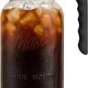 Mason Jar Pitcher - Airtight & Leakproof Glass Pitcher with Lid, Perfect for Breastmilk, Cold Brew Coffee, Sun Tea, Water & Drinks, 2 Quart (64 oz) Wide Mouth Mason Jar with Pour Spout Lid - Black